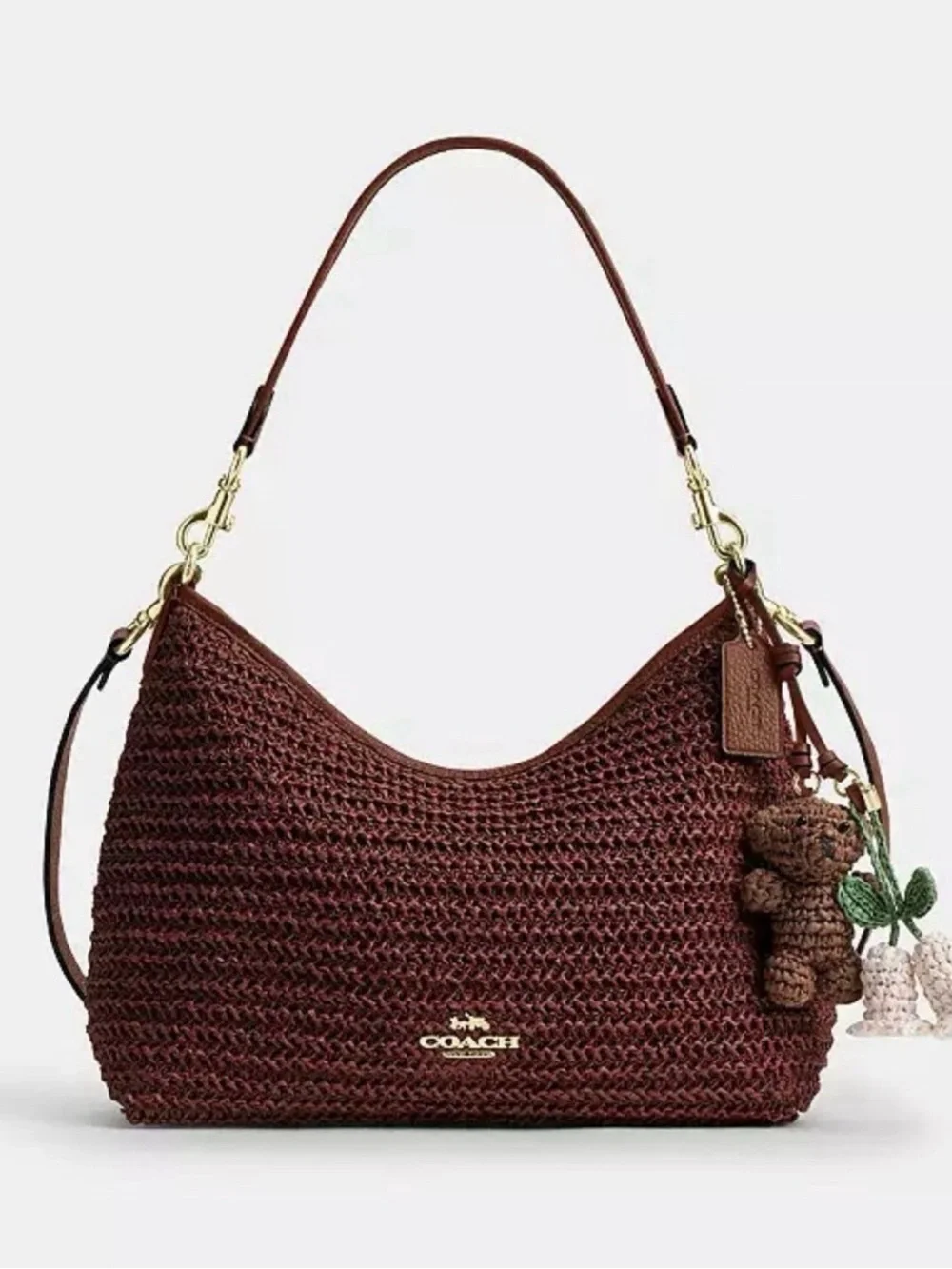 NWT Coach Laurel Shoulder Bag With Charms CES23 Straw/Gold/Russet